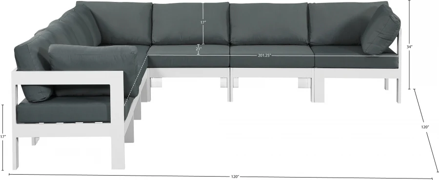 Nizuc 120" Water Resistant Fabric Upholstered Outdoor Patio 7pc. Modular Sectional - Image 7