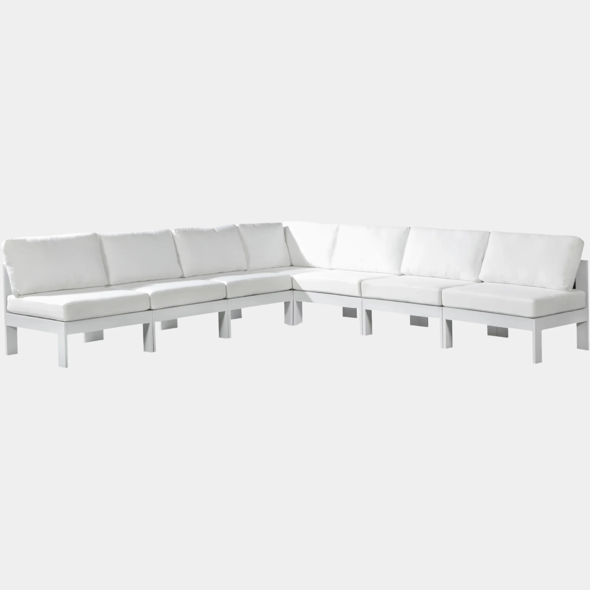 Nizuc 120" Water Resistant Fabric Upholstered Outdoor Patio 7pc. Modular Sectional - Image 10
