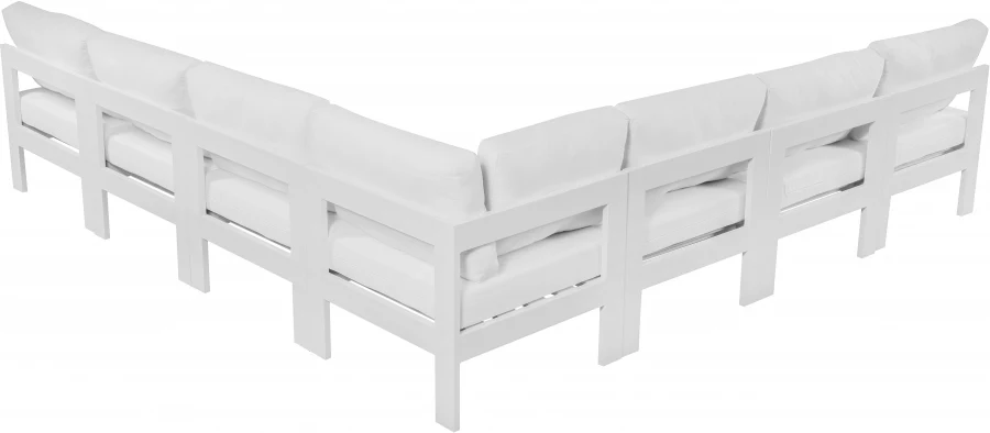 Nizuc 120" Water Resistant Fabric Upholstered Outdoor Patio 7pc. Modular Sectional - Image 11