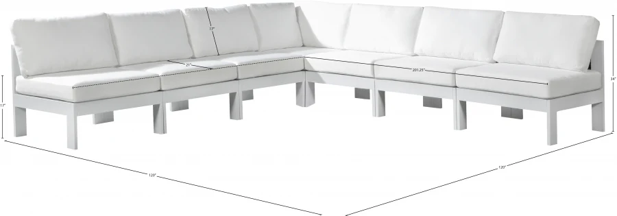 Nizuc 120" Water Resistant Fabric Upholstered Outdoor Patio 7pc. Modular Sectional - Image 16