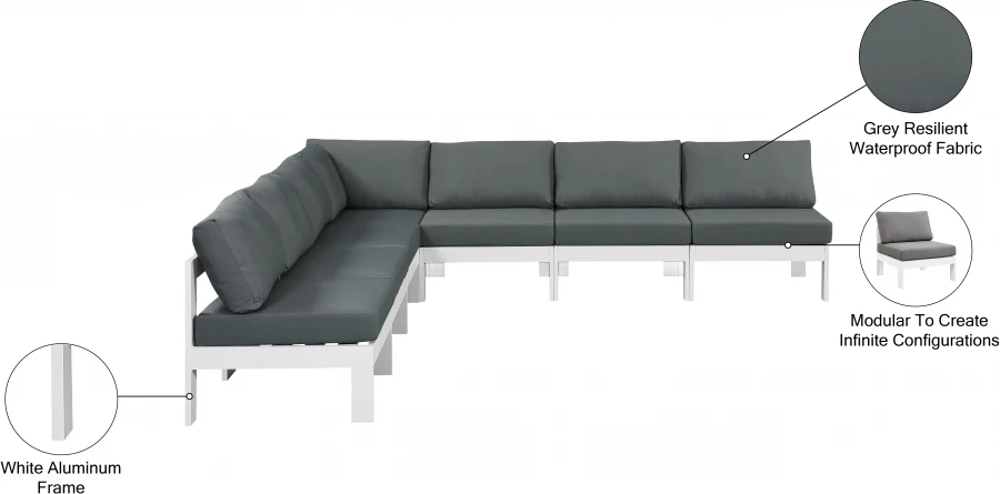 Nizuc 120" Water Resistant Fabric Upholstered Outdoor Patio 7pc. Modular Sectional - Image 8