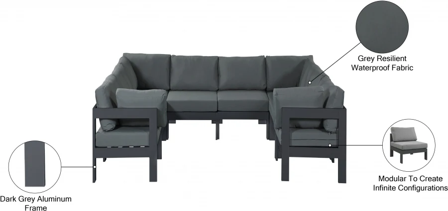 Nizuc 120" Water Resistant Fabric Upholstered Outdoor Patio 8pc. Modular Sectional - Image 8