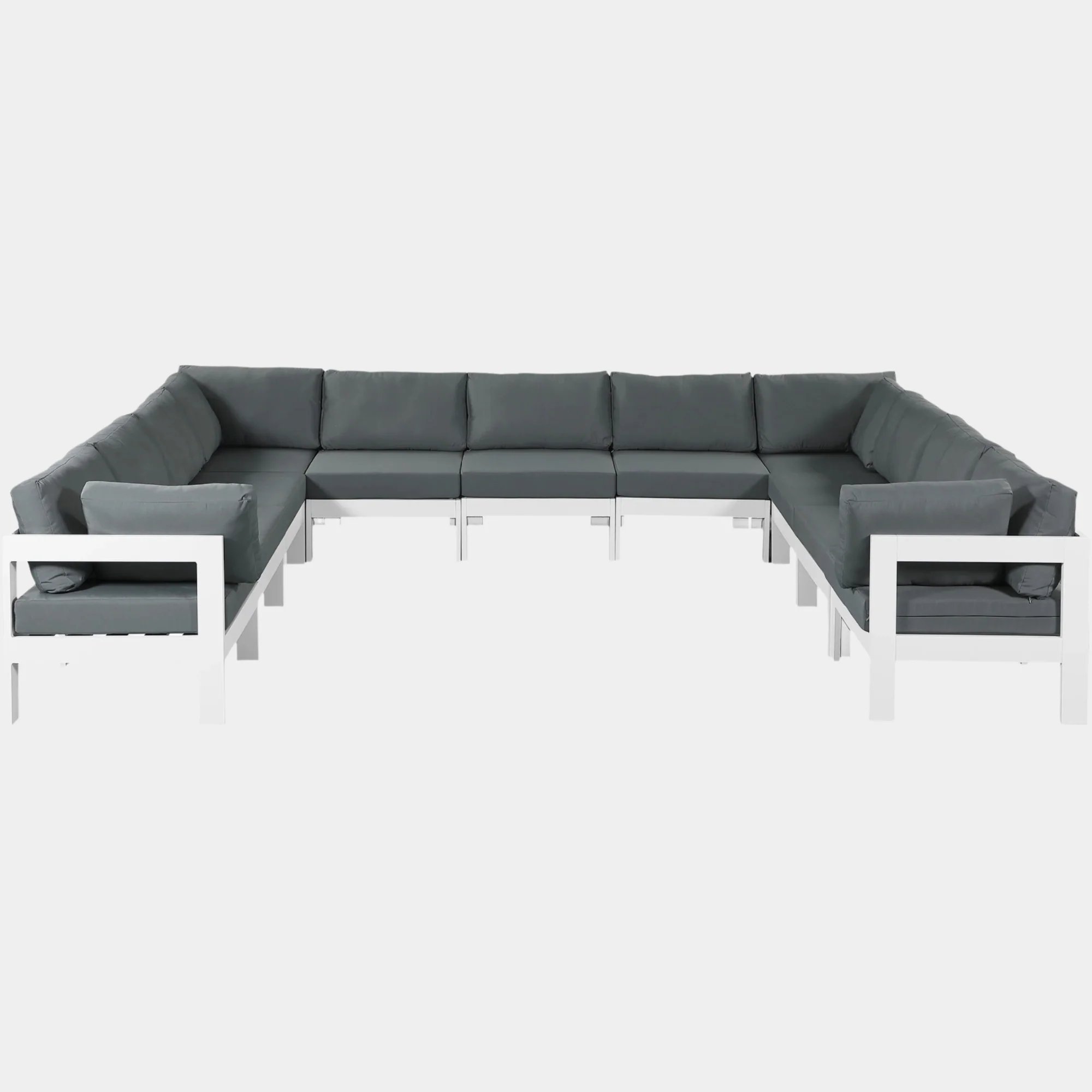 Nizuc 150" Water Resistant Fabric Upholstered Outdoor Patio 11pc. Modular Sectional
