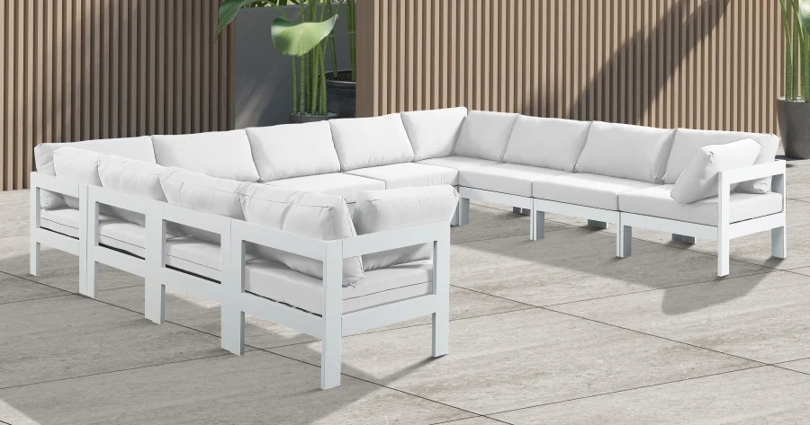 Nizuc 150" Water Resistant Fabric Upholstered Outdoor Patio 11pc. Modular Sectional - Image 10