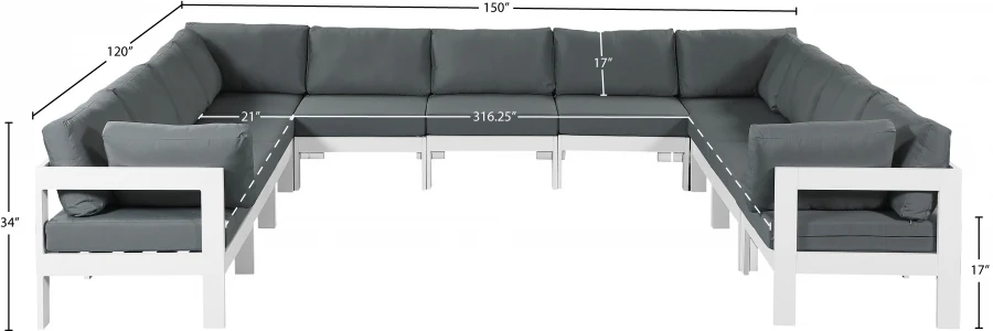 Nizuc 150" Water Resistant Fabric Upholstered Outdoor Patio 11pc. Modular Sectional - Image 7