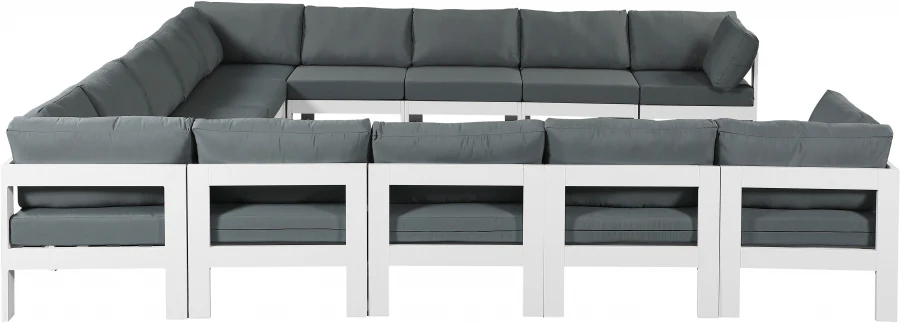 Nizuc 150" Water Resistant Fabric Upholstered Outdoor Patio 13pc. Modular Sectional - Image 4