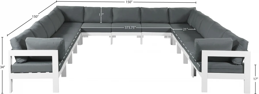 Nizuc 150" Water Resistant Fabric Upholstered Outdoor Patio 13pc. Modular Sectional - Image 7