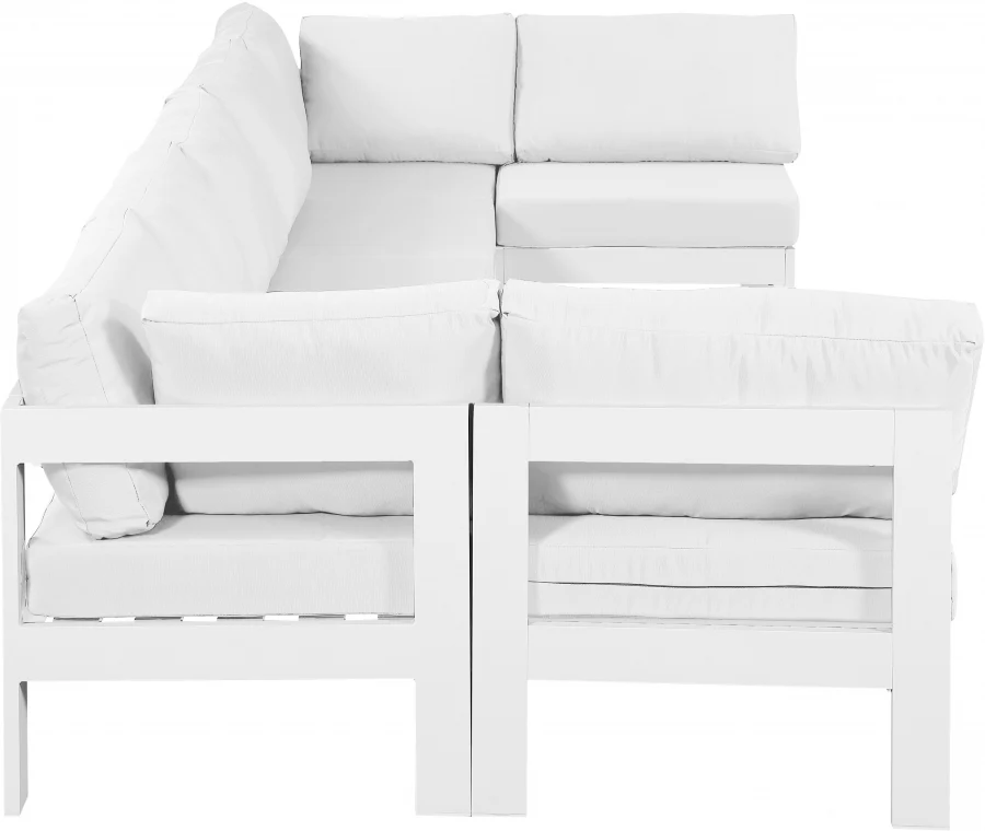 Nizuc 150" Water Resistant Fabric Upholstered Outdoor Patio 7pc. Modular Sectional - Image 12