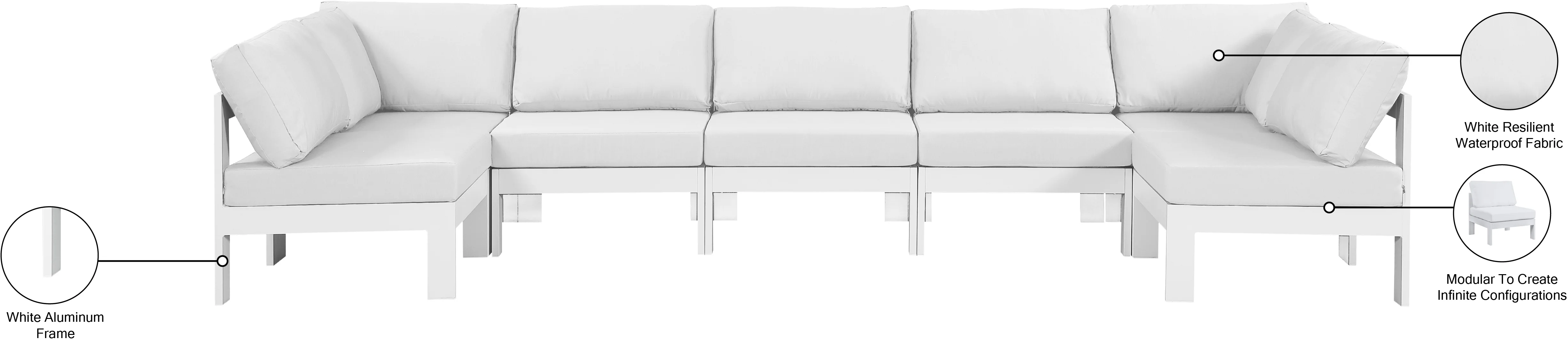 Nizuc 150" Water Resistant Fabric Upholstered Outdoor Patio 7pc. Modular Sectional - Image 16
