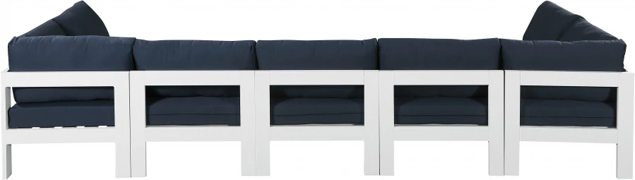 Nizuc 150" Water Resistant Fabric Upholstered Outdoor Patio 7pc. Modular Sectional - Image 19