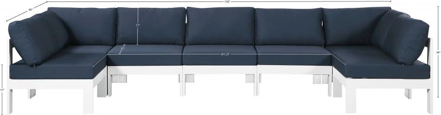 Nizuc 150" Water Resistant Fabric Upholstered Outdoor Patio 7pc. Modular Sectional - Image 23