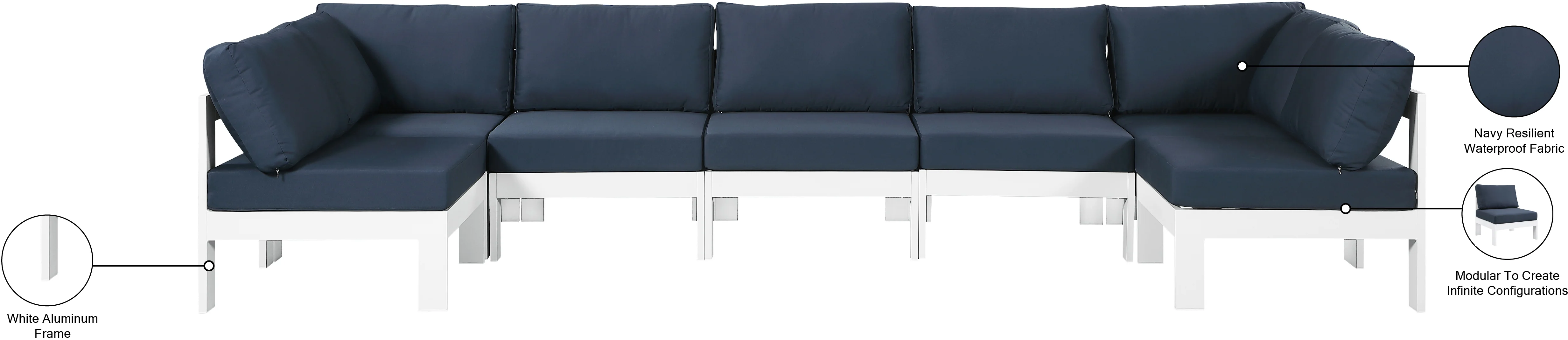 Nizuc 150" Water Resistant Fabric Upholstered Outdoor Patio 7pc. Modular Sectional - Image 24
