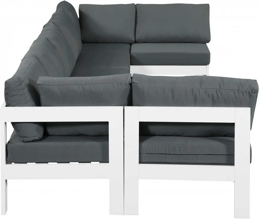Nizuc 150" Water Resistant Fabric Upholstered Outdoor Patio 7pc. Modular Sectional - Image 4