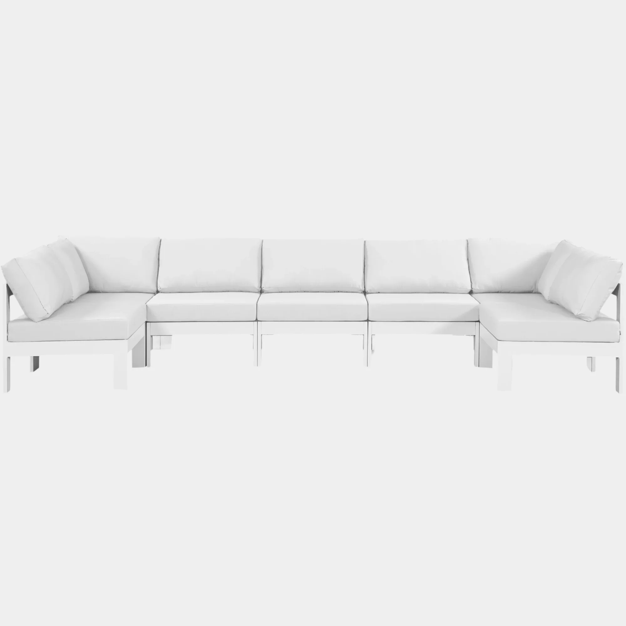 Nizuc 150" Water Resistant Fabric Upholstered Outdoor Patio 7pc. Modular Sectional - Image 9