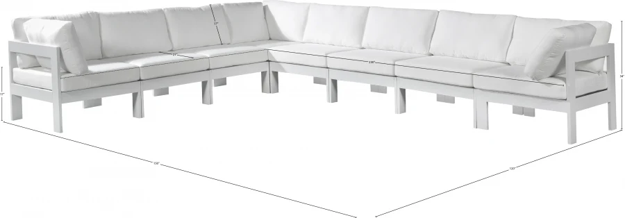 Nizuc 150" Water Resistant Fabric Upholstered Outdoor Patio 8pc. Modular Sectional - Image 16