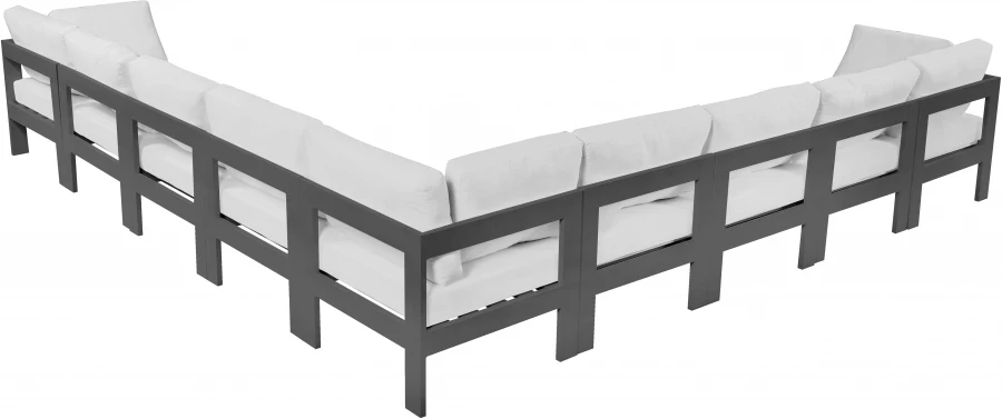 Nizuc 150" Water Resistant Fabric Upholstered Outdoor Patio 9pc. Modular Sectional - Image 11