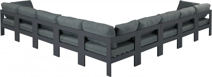 Nizuc 150" Water Resistant Fabric Upholstered Outdoor Patio 9pc. Modular Sectional - Image 3