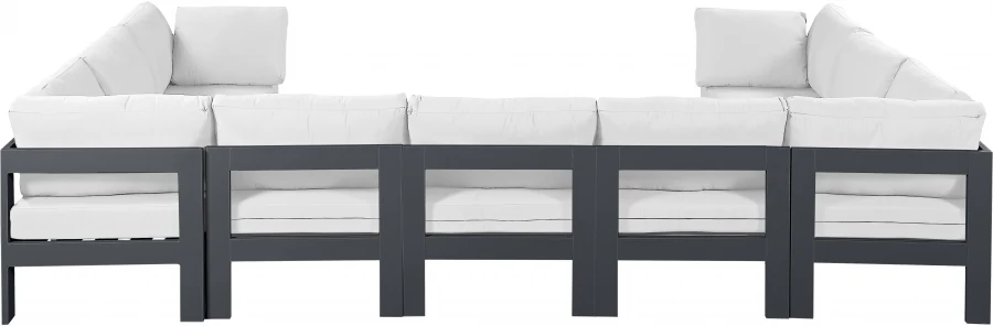 Nizuc 150" Water Resistant Fabric Upholstered Outdoor Patio 9pc. Modular Sectional - Image 10