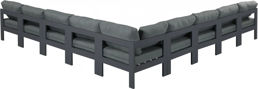 Nizuc 150" Water Resistant Fabric Upholstered Outdoor Patio 9pc. Modular Sectional - Image 3