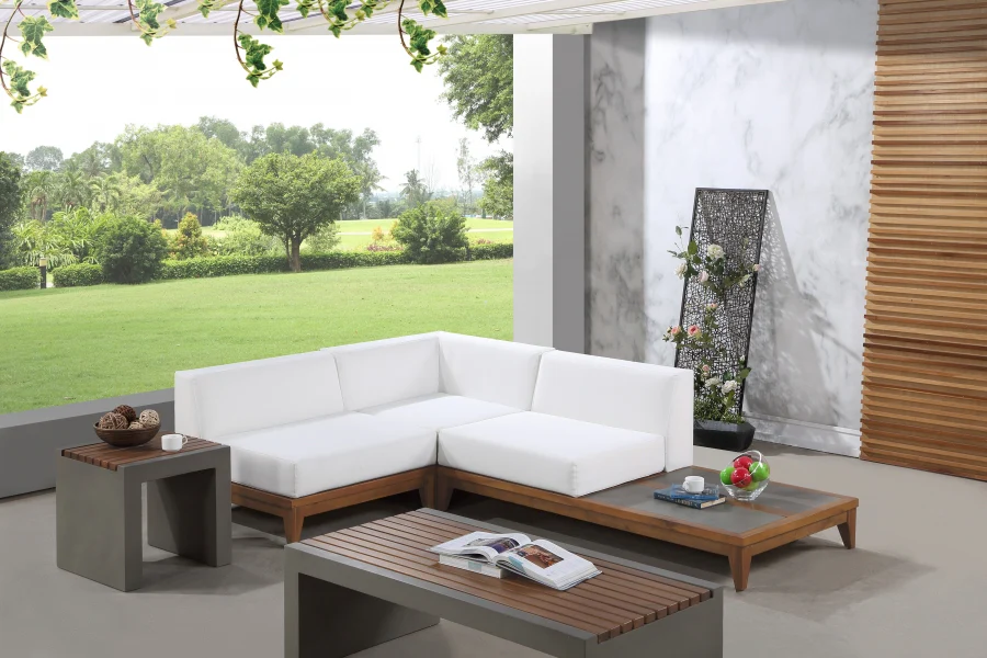 Rio 94" Off White Water Resistant Fabric Upholstered Outdoor Patio 3pc. Modular Sectional - Image 2