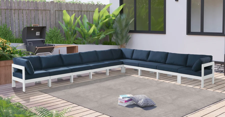 Nizuc 180" Water Resistant Fabric Upholstered Outdoor Patio 10pc. Modular Sectional - Image 18