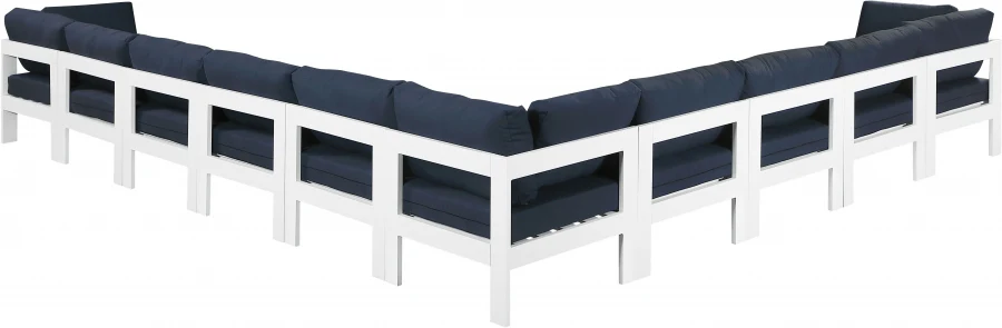 Nizuc 180" Water Resistant Fabric Upholstered Outdoor Patio 10pc. Modular Sectional - Image 19