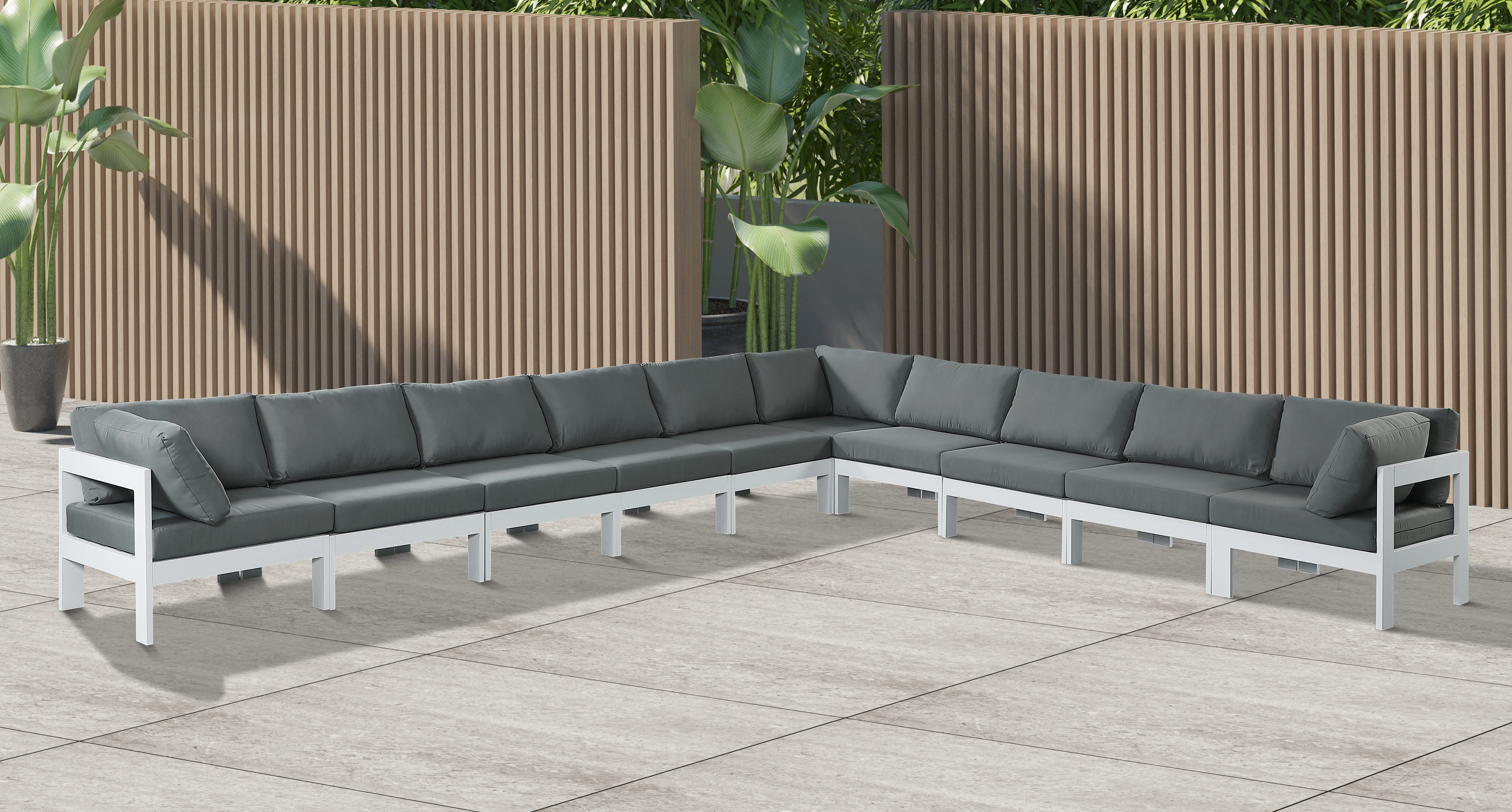 Nizuc 180" Water Resistant Fabric Upholstered Outdoor Patio 10pc. Modular Sectional - Image 2