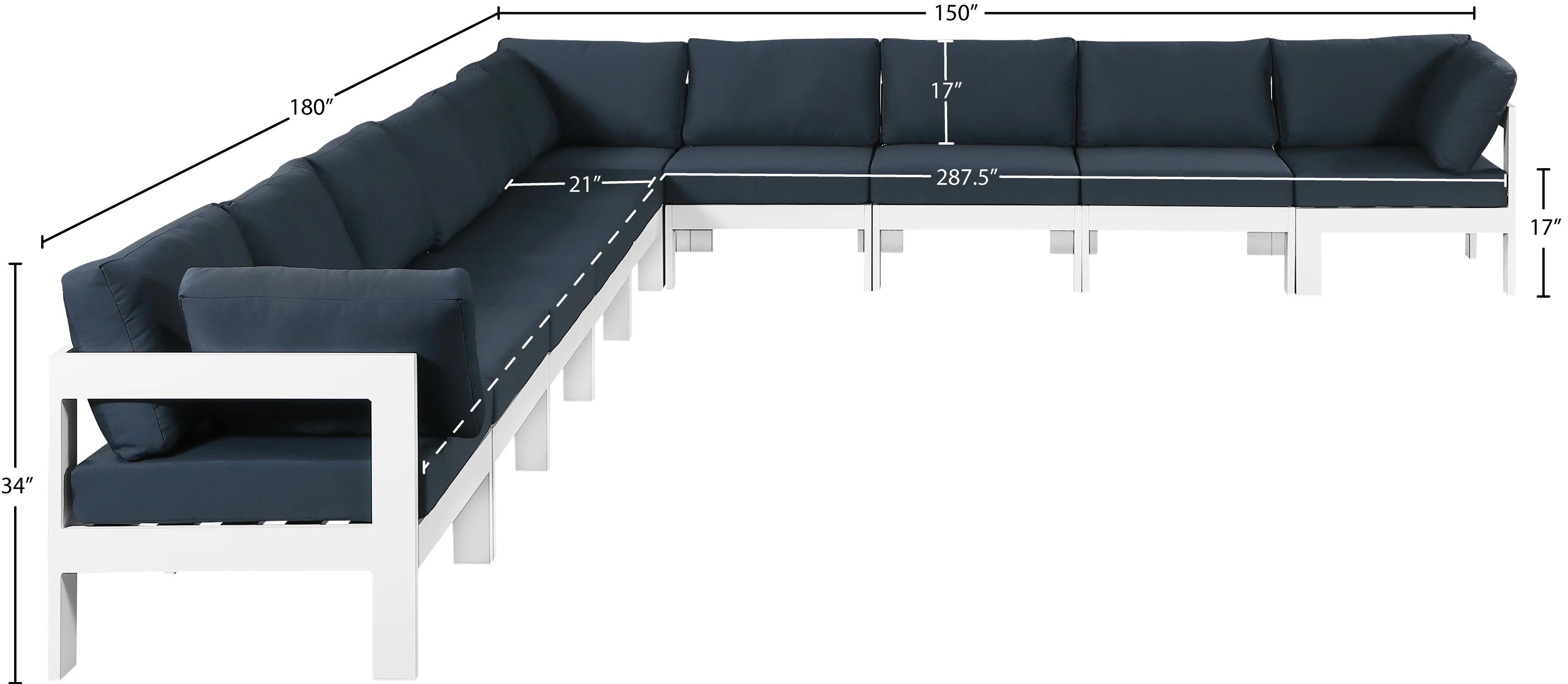 Nizuc 180" Water Resistant Fabric Upholstered Outdoor Patio 10pc. Modular Sectional - Image 22