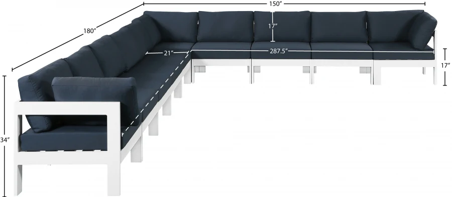 Nizuc 180" Water Resistant Fabric Upholstered Outdoor Patio 10pc. Modular Sectional - Image 23