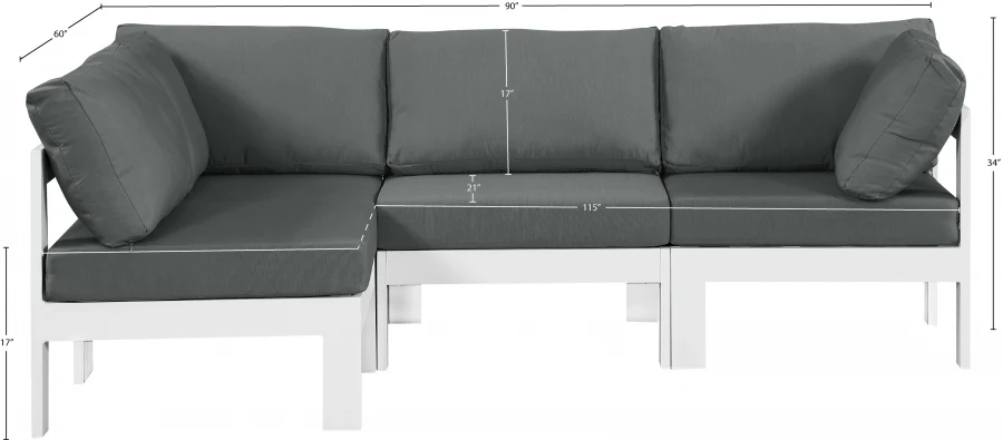 Nizuc 90" Water Resistant Fabric Upholstered Outdoor Patio 4pc. Modular Sectional - Image 11