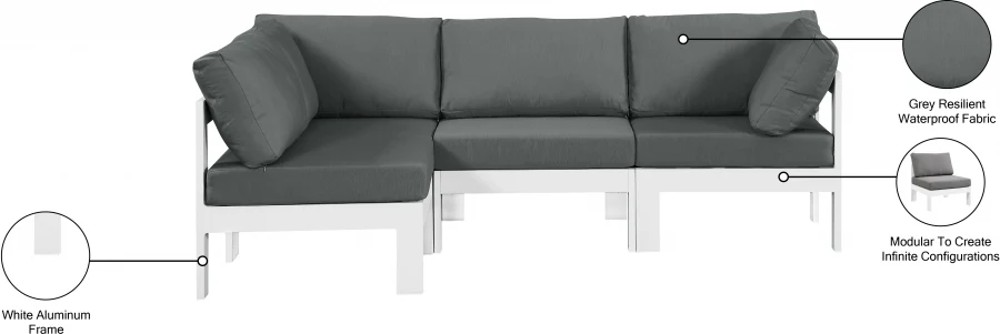 Nizuc 90" Water Resistant Fabric Upholstered Outdoor Patio 4pc. Modular Sectional - Image 12