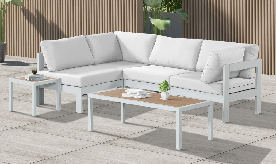 Nizuc 90" Water Resistant Fabric Upholstered Outdoor Patio 4pc. Modular Sectional - Image 16