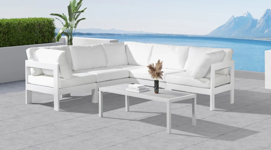 Nizuc 90" Water Resistant Fabric Upholstered Outdoor Patio 5pc. Modular Sectional - Image 10