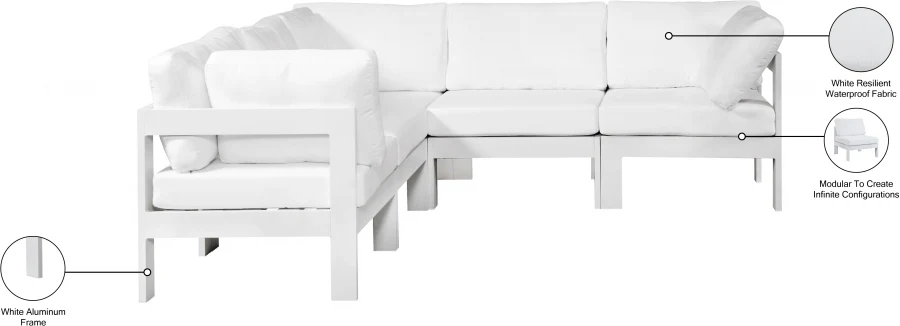 Nizuc 90" Water Resistant Fabric Upholstered Outdoor Patio 5pc. Modular Sectional - Image 16