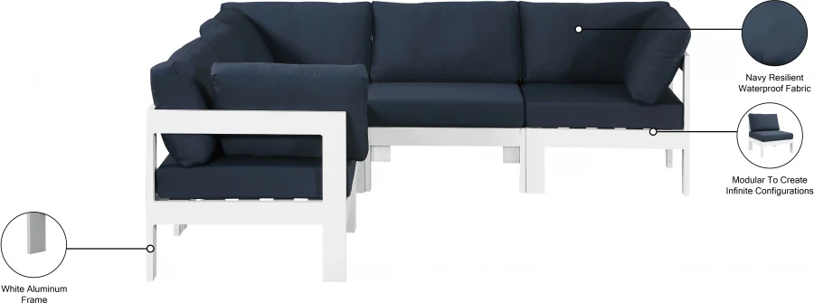 Nizuc 90" Water Resistant Fabric Upholstered Outdoor Patio 5pc. Modular Sectional - Image 23