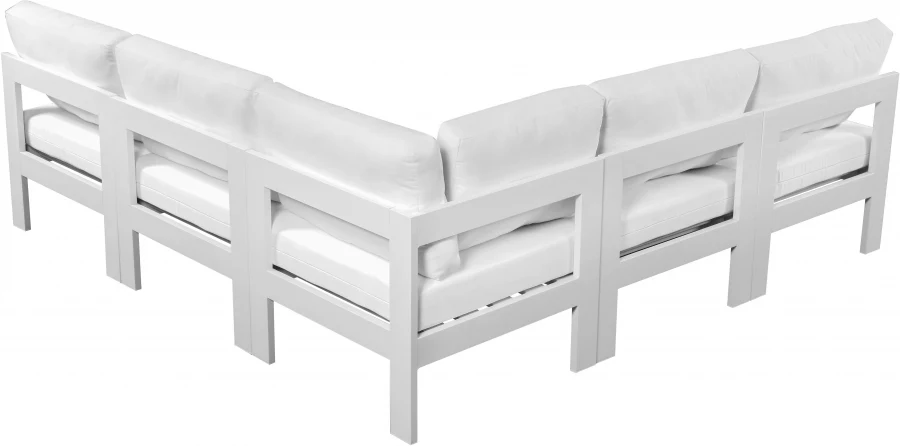 Nizuc 90" Water Resistant Fabric Upholstered Outdoor Patio 5pc. Modular Sectional - Image 11