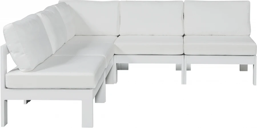Nizuc 90" Water Resistant Fabric Upholstered Outdoor Patio 5pc. Modular Sectional - Image 13