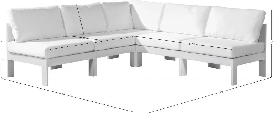 Nizuc 90" Water Resistant Fabric Upholstered Outdoor Patio 5pc. Modular Sectional - Image 16