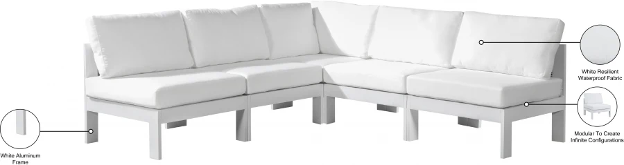 Nizuc 90" Water Resistant Fabric Upholstered Outdoor Patio 5pc. Modular Sectional - Image 17