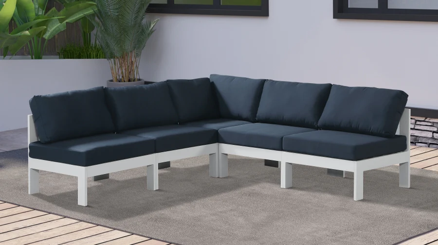 Nizuc 90" Water Resistant Fabric Upholstered Outdoor Patio 5pc. Modular Sectional - Image 19
