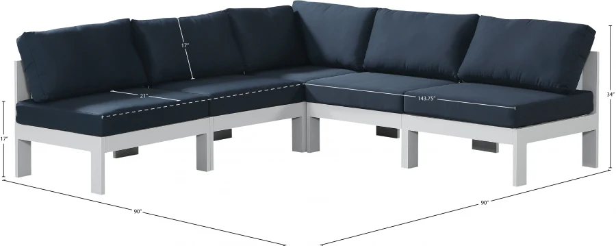 Nizuc 90" Water Resistant Fabric Upholstered Outdoor Patio 5pc. Modular Sectional - Image 25