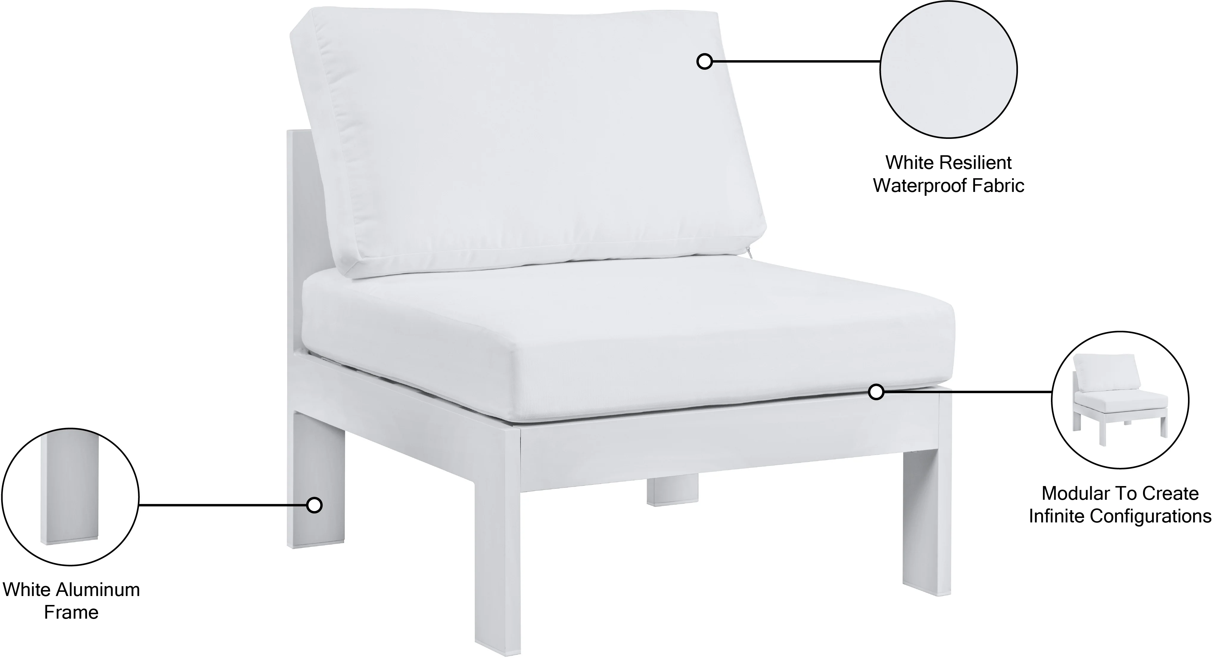 Nizuc Water Resistant Fabric Upholstered Outdoor Patio Modular Armless Chair - Image 8