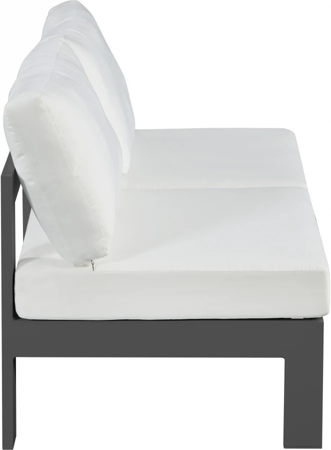 Nizuc Water Resistant Fabric Upholstered Outdoor Patio 2pc. Armless Modular Loveseat - Image 13