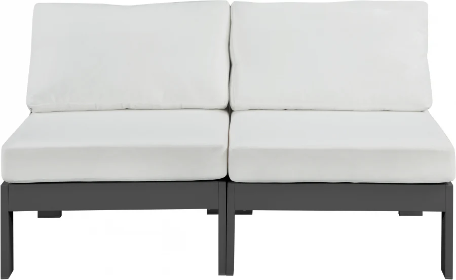 Nizuc Water Resistant Fabric Upholstered Outdoor Patio 2pc. Armless Modular Loveseat - Image 14