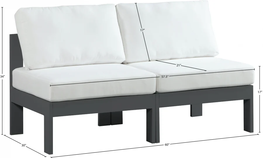 Nizuc Water Resistant Fabric Upholstered Outdoor Patio 2pc. Armless Modular Loveseat - Image 17