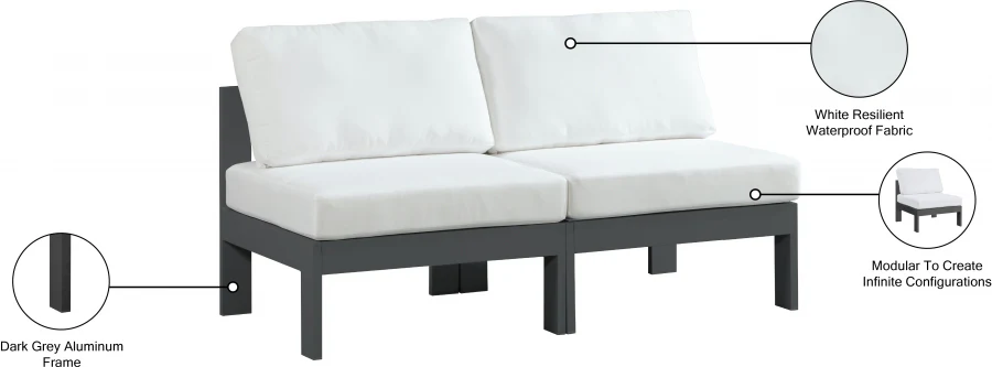 Nizuc Water Resistant Fabric Upholstered Outdoor Patio 2pc. Armless Modular Loveseat - Image 18