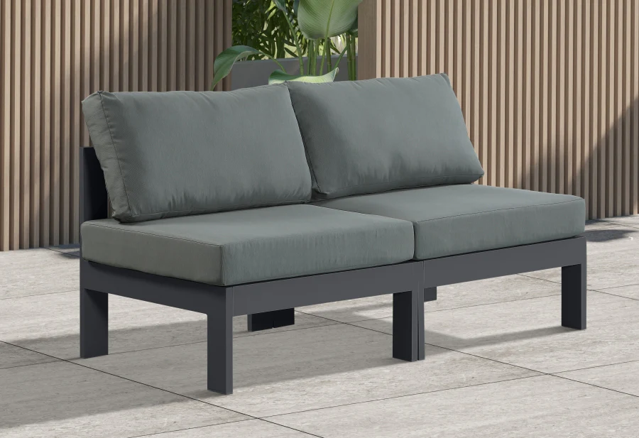 Nizuc Water Resistant Fabric Upholstered Outdoor Patio 2pc. Armless Modular Loveseat - Image 2