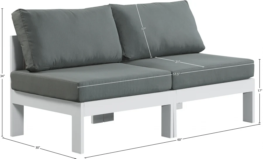 Nizuc Water Resistant Fabric Upholstered Outdoor Patio 2pc. Armless Modular Loveseat - Image 8