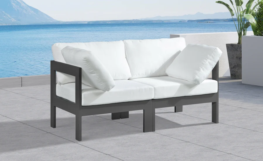 Nizuc Water Resistant Fabric Upholstered Outdoor Patio 2pc. Modular Loveseat - Image 10
