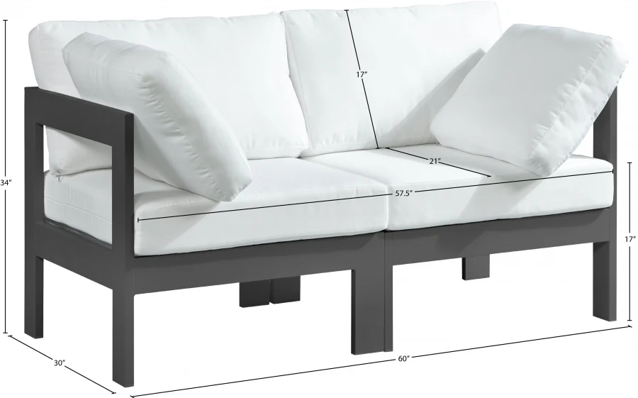 Nizuc Water Resistant Fabric Upholstered Outdoor Patio 2pc. Modular Loveseat - Image 16